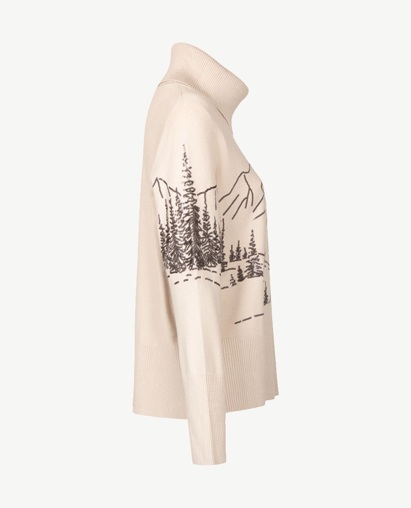 Passioni - Damespullover coll - Stonebeige met zwart en pailleten