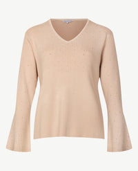Passioni - Damespullover - V-hals - Beige met studjes