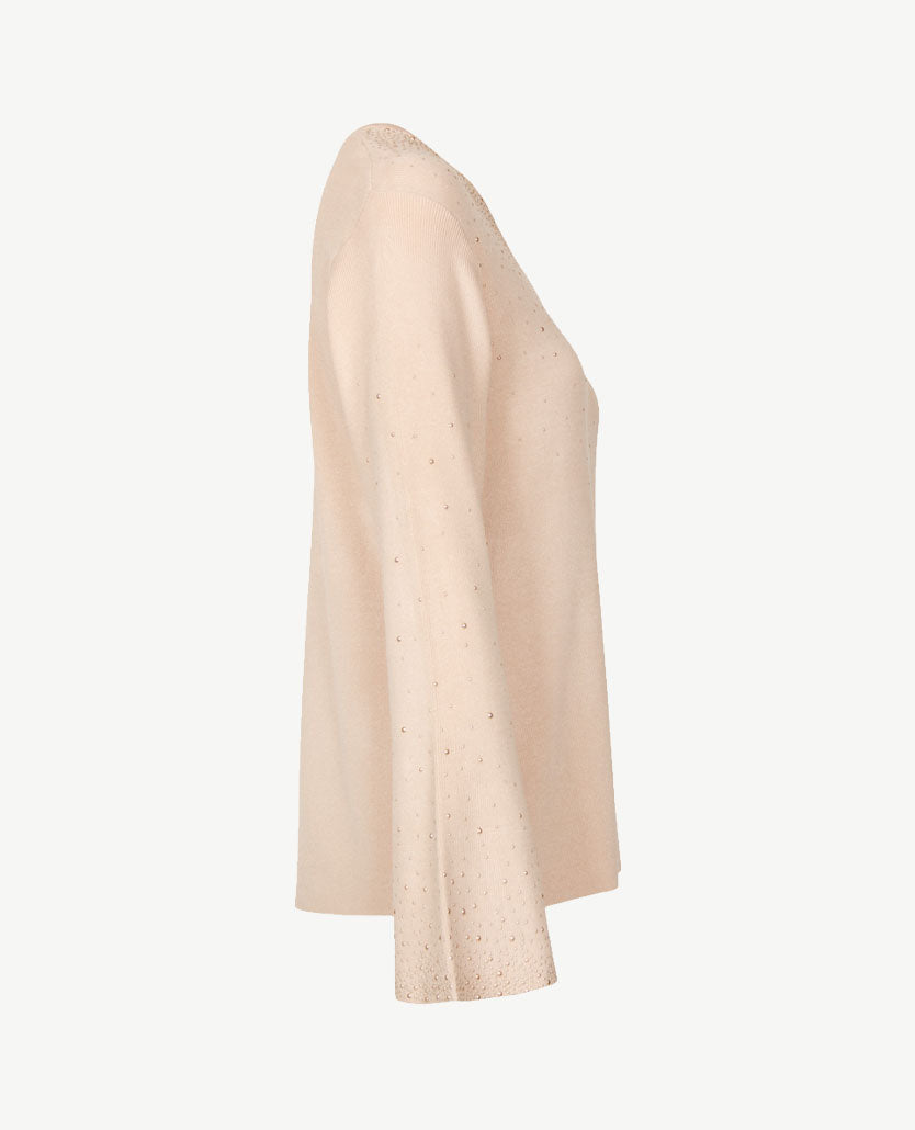Passioni - Damespullover - V-hals - Beige met studjes