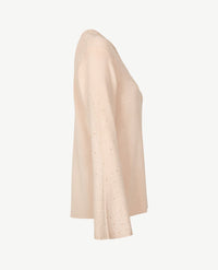 Passioni - Damespullover - V-hals - Beige met studjes