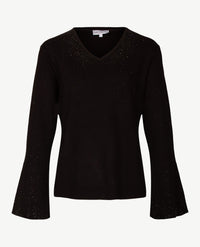 Passioni - Damespullover - V-hals - Zwart met studjes