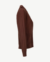 Passioni - Damespolo gebreid - V-hals - Kabel choco