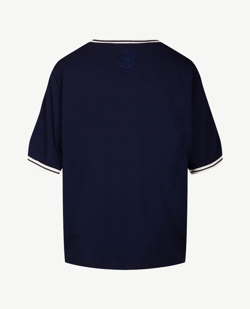 Passioni - Top - Ronde hals - Navy met wit