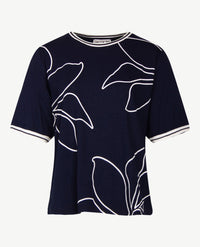 Passioni - Top - Ronde hals - Navy met wit