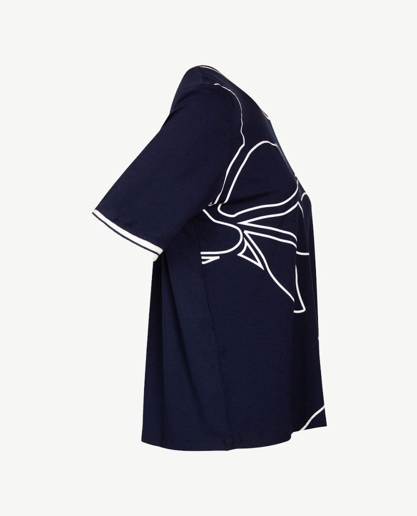 Passioni - Top - Ronde hals - Navy met wit