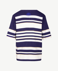 Passioni - Pullover - Ronde v-hals - Streep blauw met glans en wit