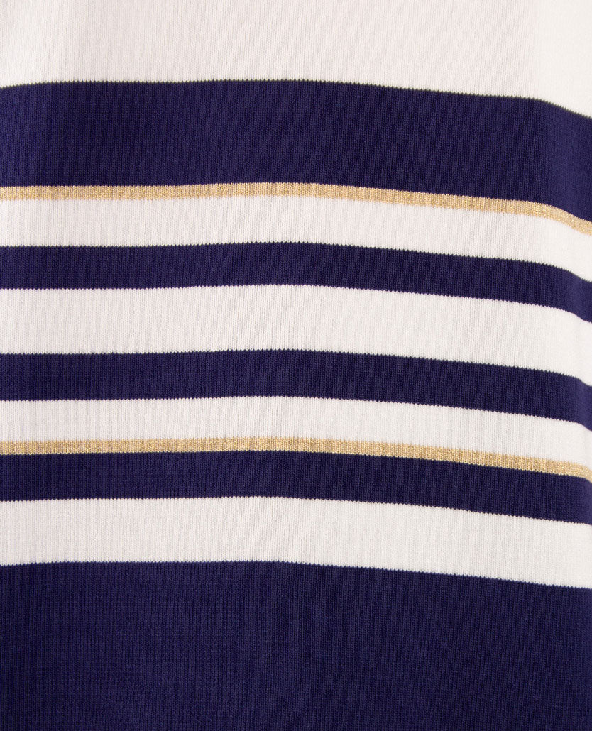 Passioni - Pullover - Ronde v-hals - Streep blauw met glans en wit