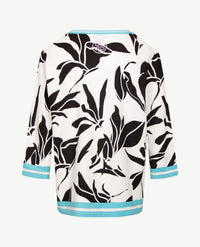 Passioni - Lichte pullover - V- hals - Dessin wit, antracietzwart en azuur