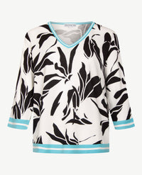 Passioni - Lichte pullover - V- hals - Dessin wit, antracietzwart en azuur