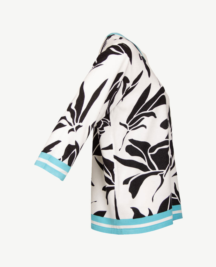 Passioni - Lichte pullover - V- hals - Dessin wit, antracietzwart en azuur