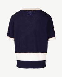 Passioni - Pullover - Ronde v-hals - Navy met wit en glans
