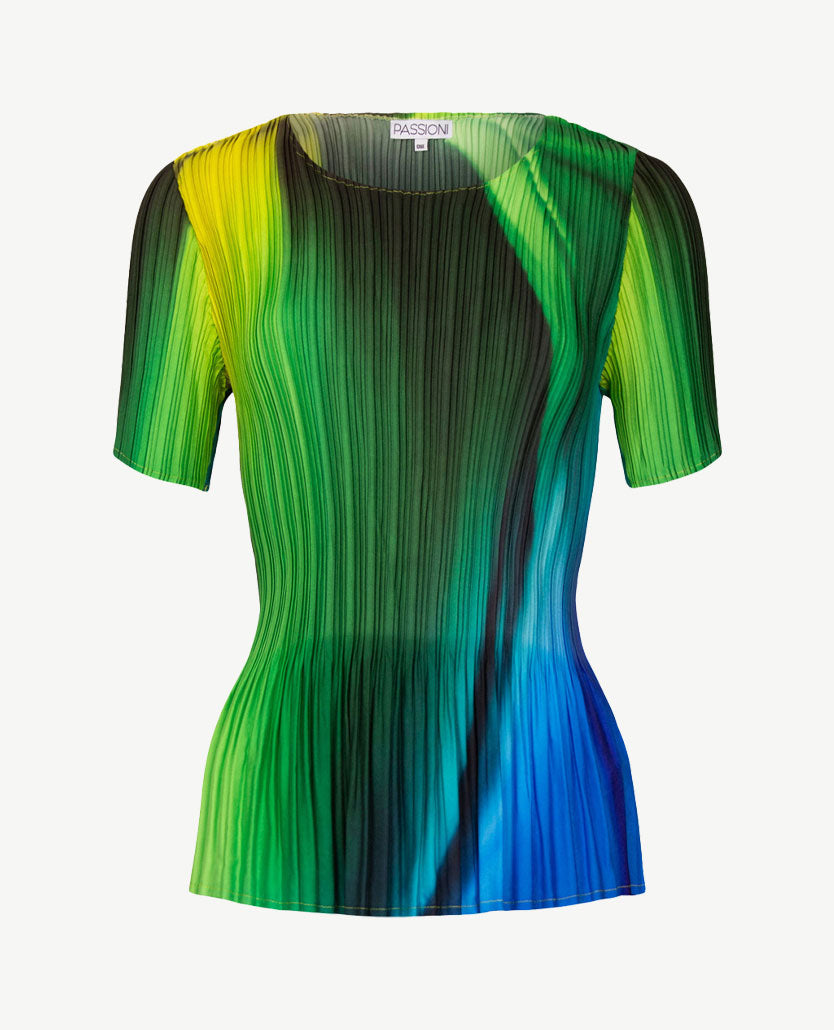 Passioni - Top - Ronde hals - plissé - Groen, blauw en lime