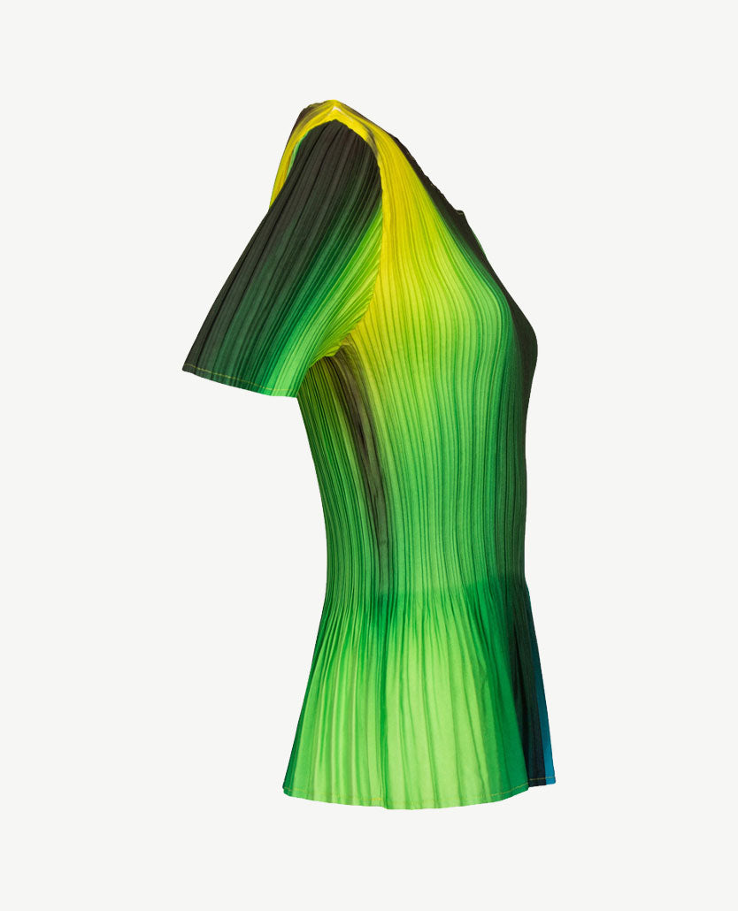 Passioni - Top - Ronde hals - plissé - Groen, blauw en lime