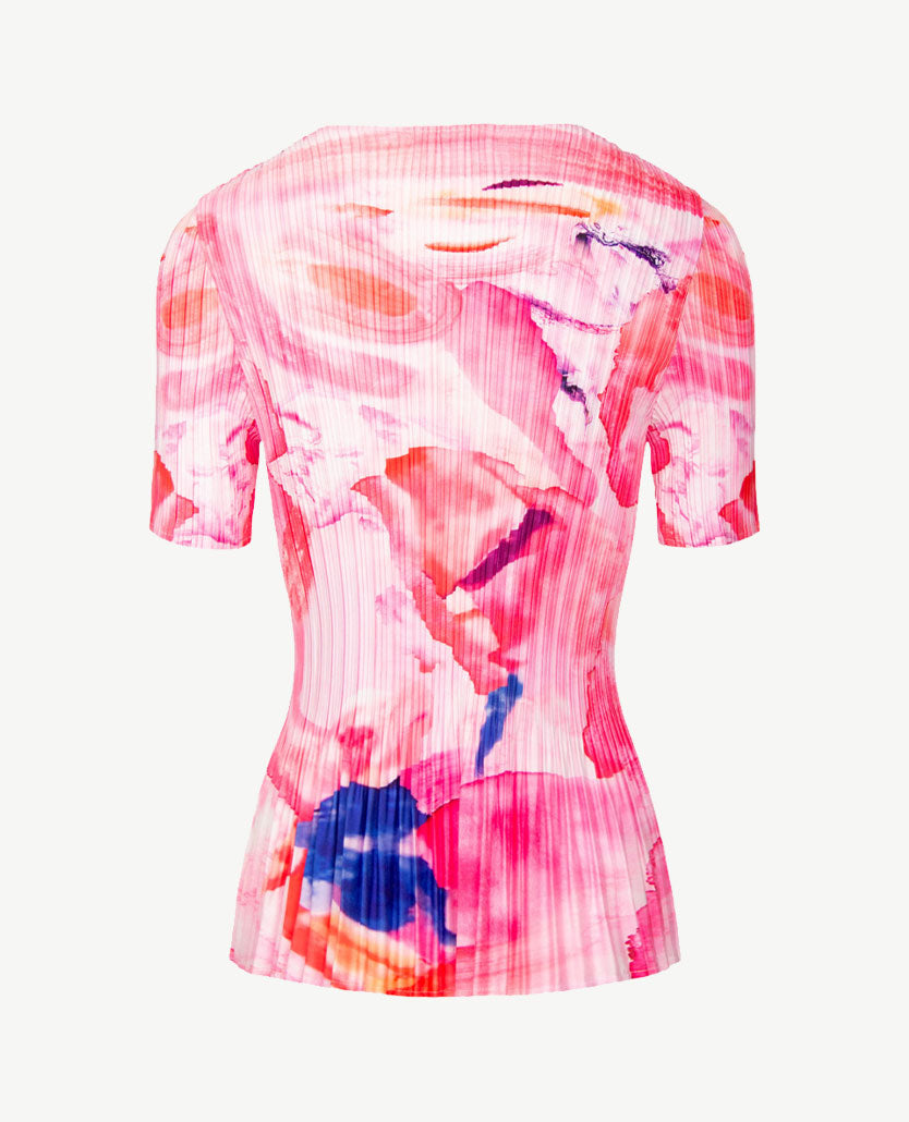 Passioni - Top - Ronde hals - plissé - Pink met blauw en orange