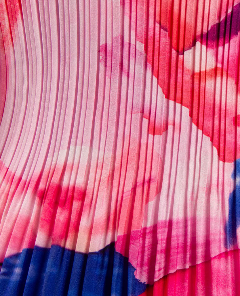 Passioni - Top - Ronde hals - plissé - Pink met blauw en orange