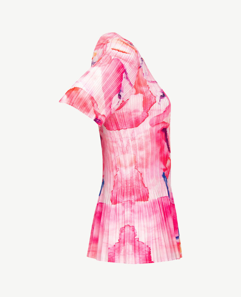 Passioni - Top - Ronde hals - plissé - Pink met blauw en orange