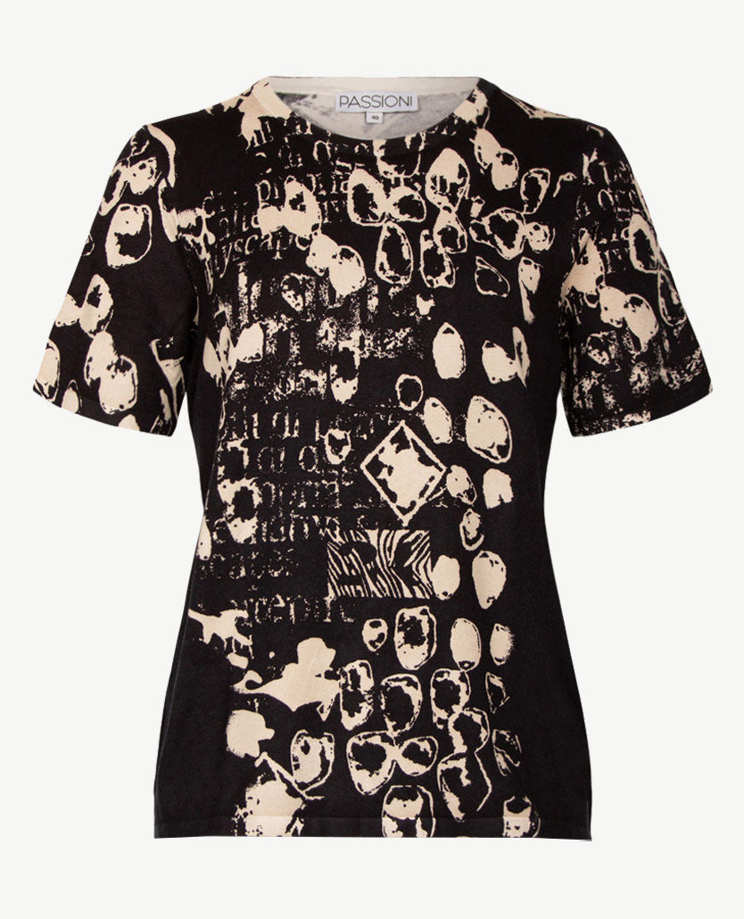 Passioni - Twinset -  Gebreid - Zwart en beige