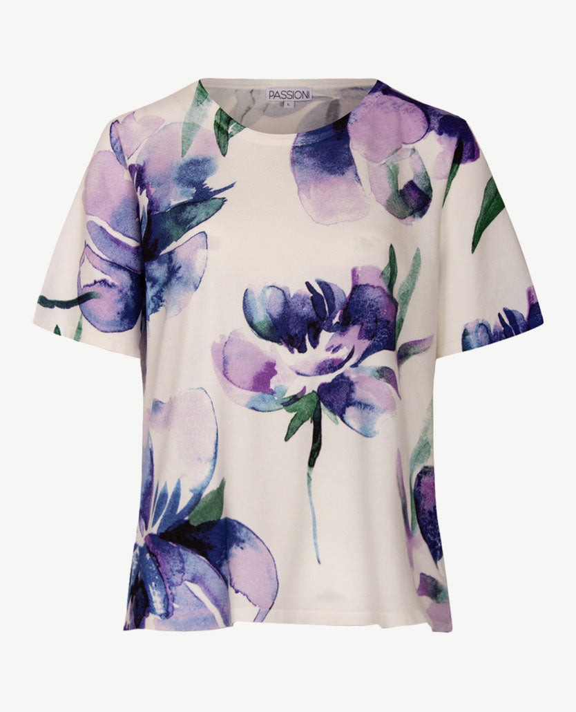 Passioni - Twinset - Ronde hals - Groen, lila, paars en off-white