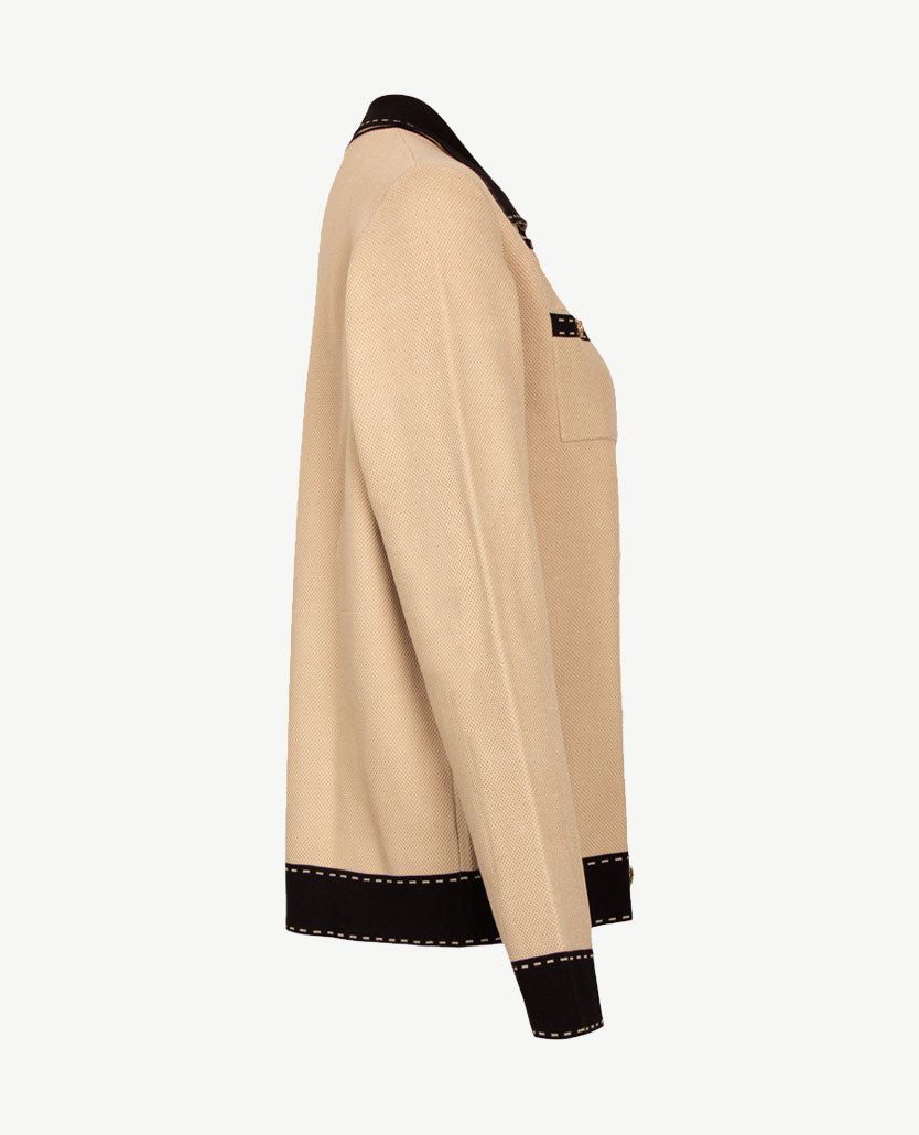 Passioni - Vest met drukknopen - Gebreid - Zwart met beige