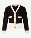 Passioni - Vest kort - Gebreid, met drukknopen- Zwart met goud en off-white