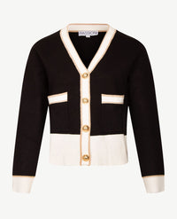 Passioni - Vest kort - Gebreid, met drukknopen- Zwart met goud en off-white