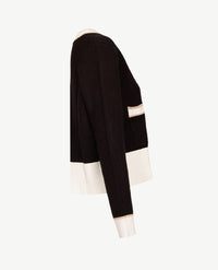 Passioni - Vest kort - Gebreid, met drukknopen- Zwart met goud en off-white