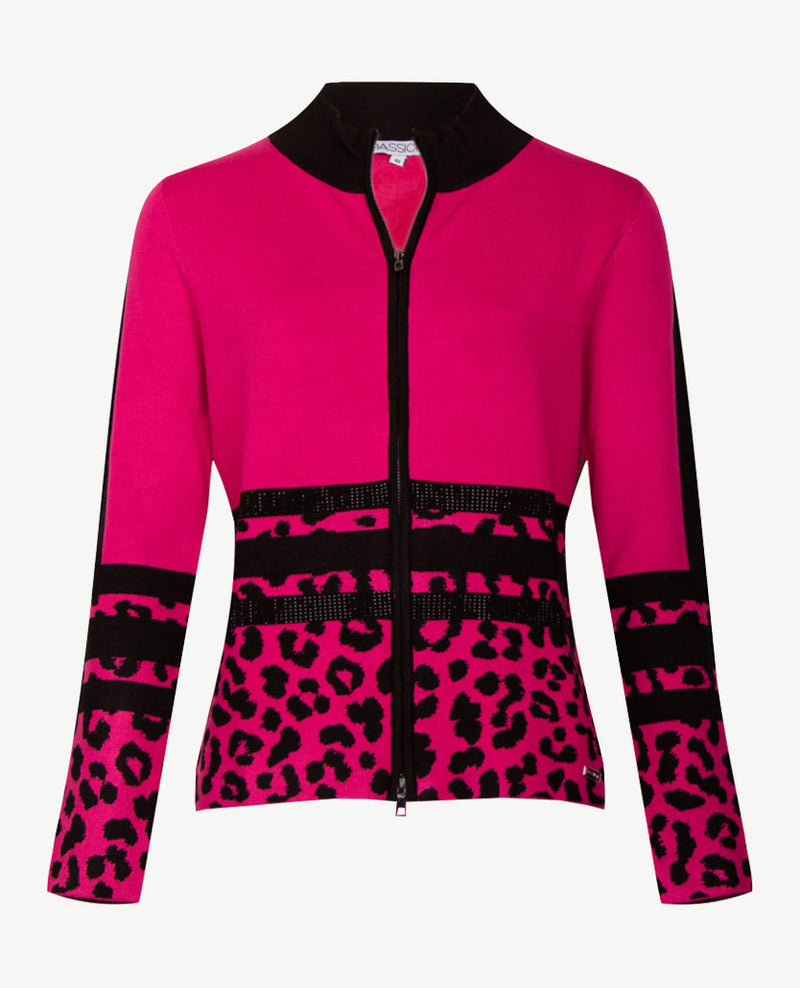 Passioni - Vest met rits - Gebreid - Pink met zwart
