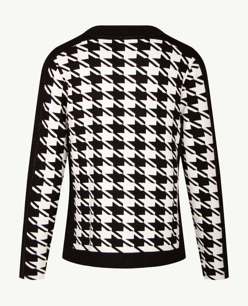 Passioni - Vest  met rits - Gebreid - Pied de cocq -  zwart off-white