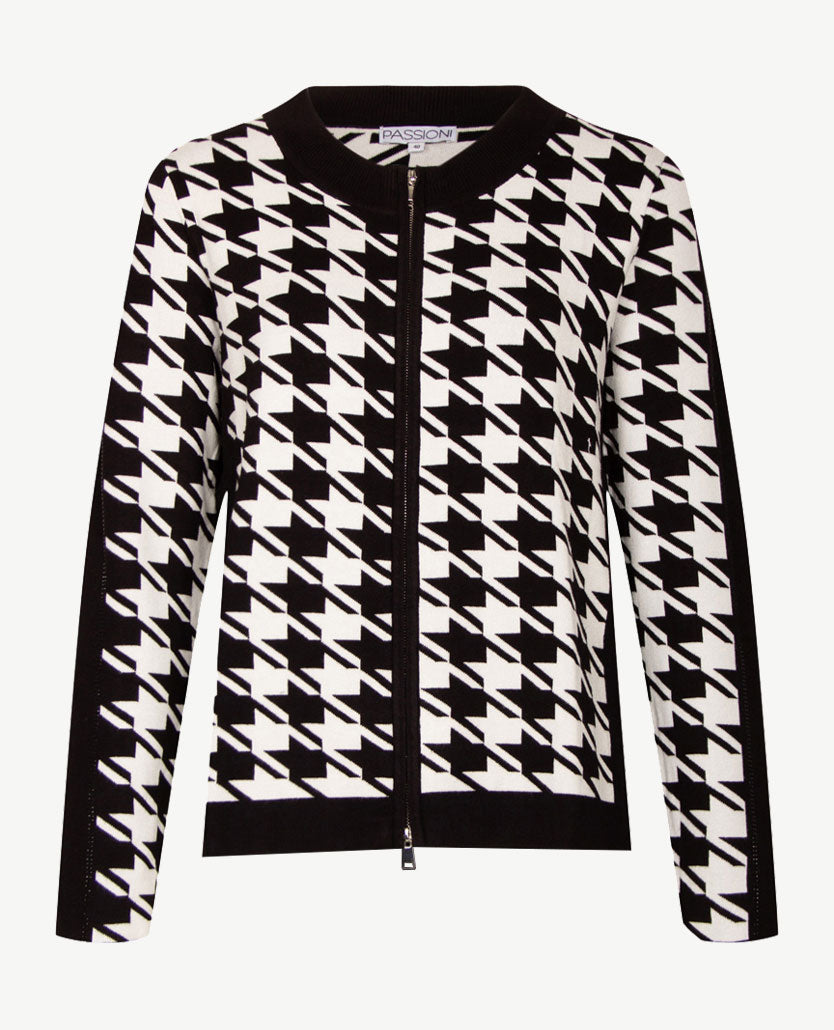 Passioni - Vest  met rits - Gebreid - Pied de cocq -  zwart off-white