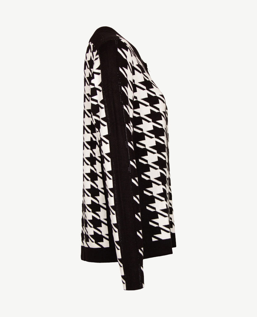 Passioni - Vest  met rits - Gebreid - Pied de cocq -  zwart off-white