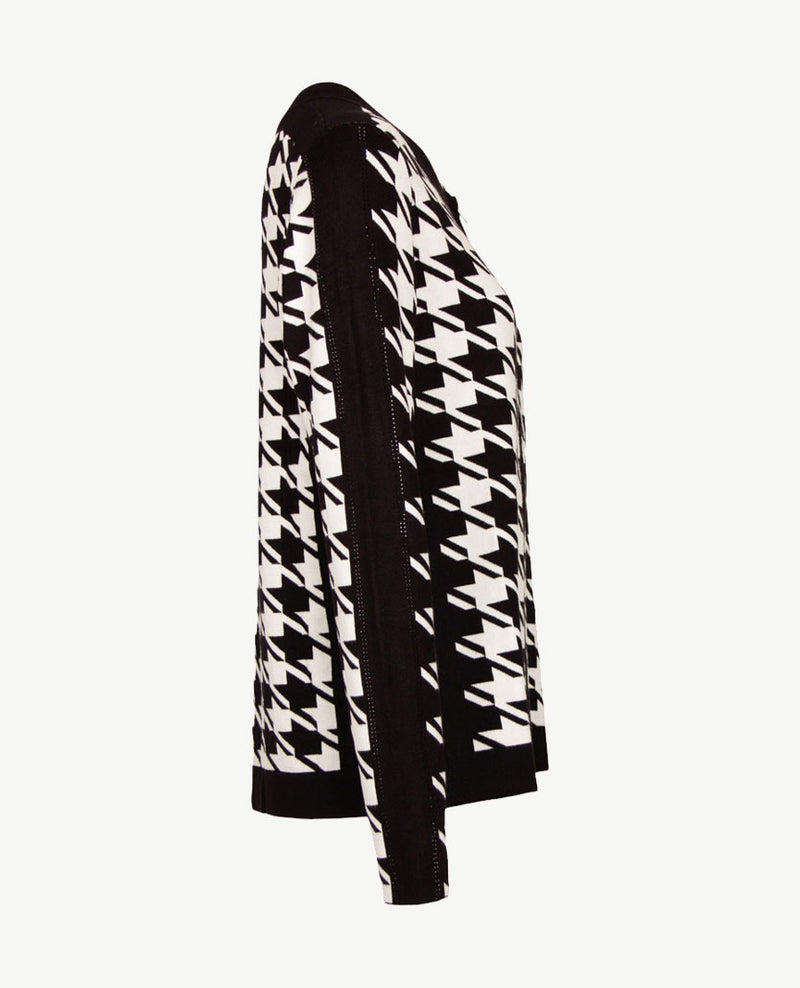 Passioni - Vest  met rits - Gebreid - Pied de cocq -  zwart off-white
