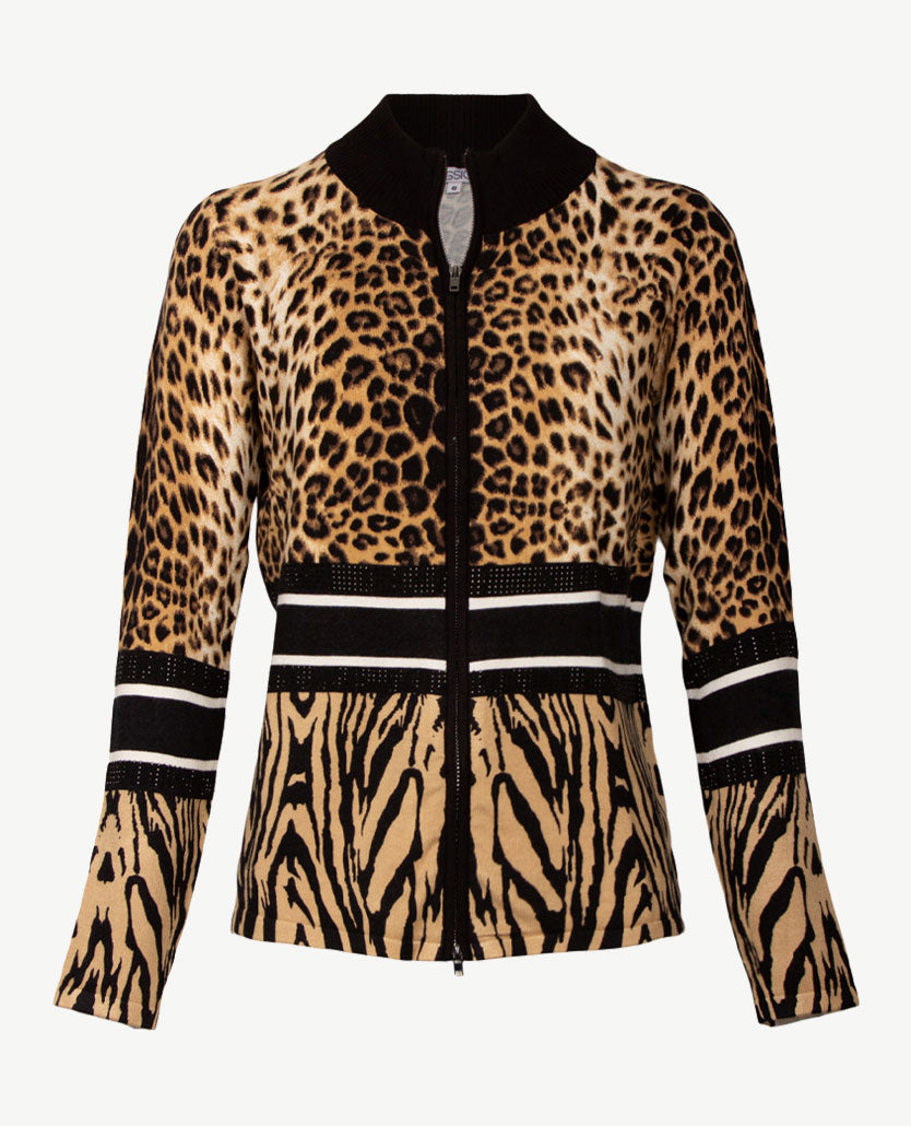 Passioni - Vest met rits - Gebreid - Zwart, off-white en beiges