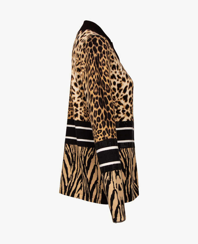 Passioni - Vest met rits - Gebreid - Zwart, off-white en beiges