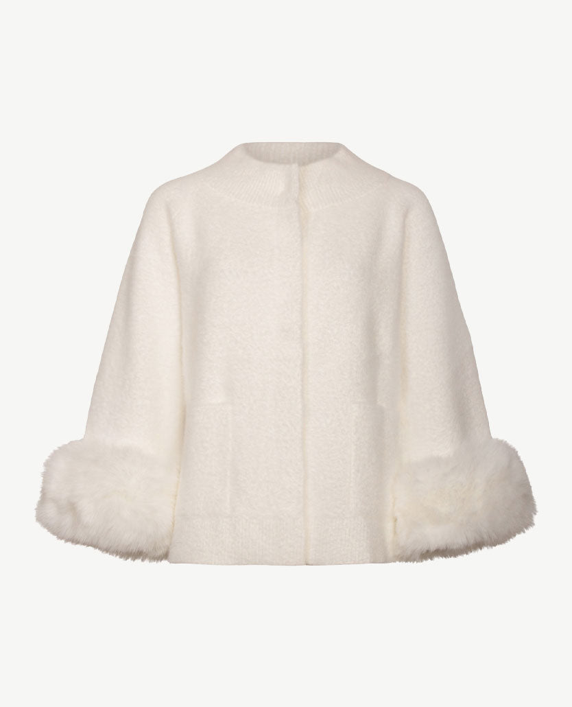 Passioni - Vestjasje - Gebreid met faux bont - Off - white