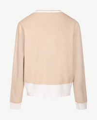 Passioni - Vest - v-hals - Beige en wit met gouddraad