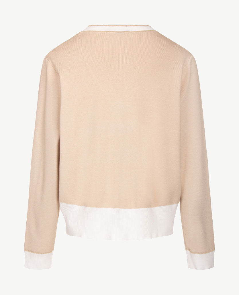 Passioni - Vest - v-hals - Beige en wit met gouddraad