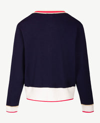 Passioni - Vest - v-hals - Navy, rood en wit met gouddraad