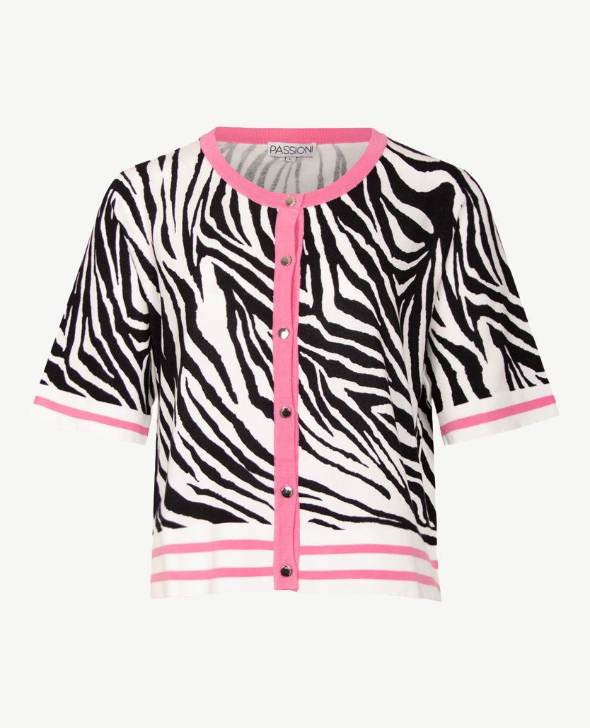 Passioni - Vest - ronde hals - Pink, wit en zwart