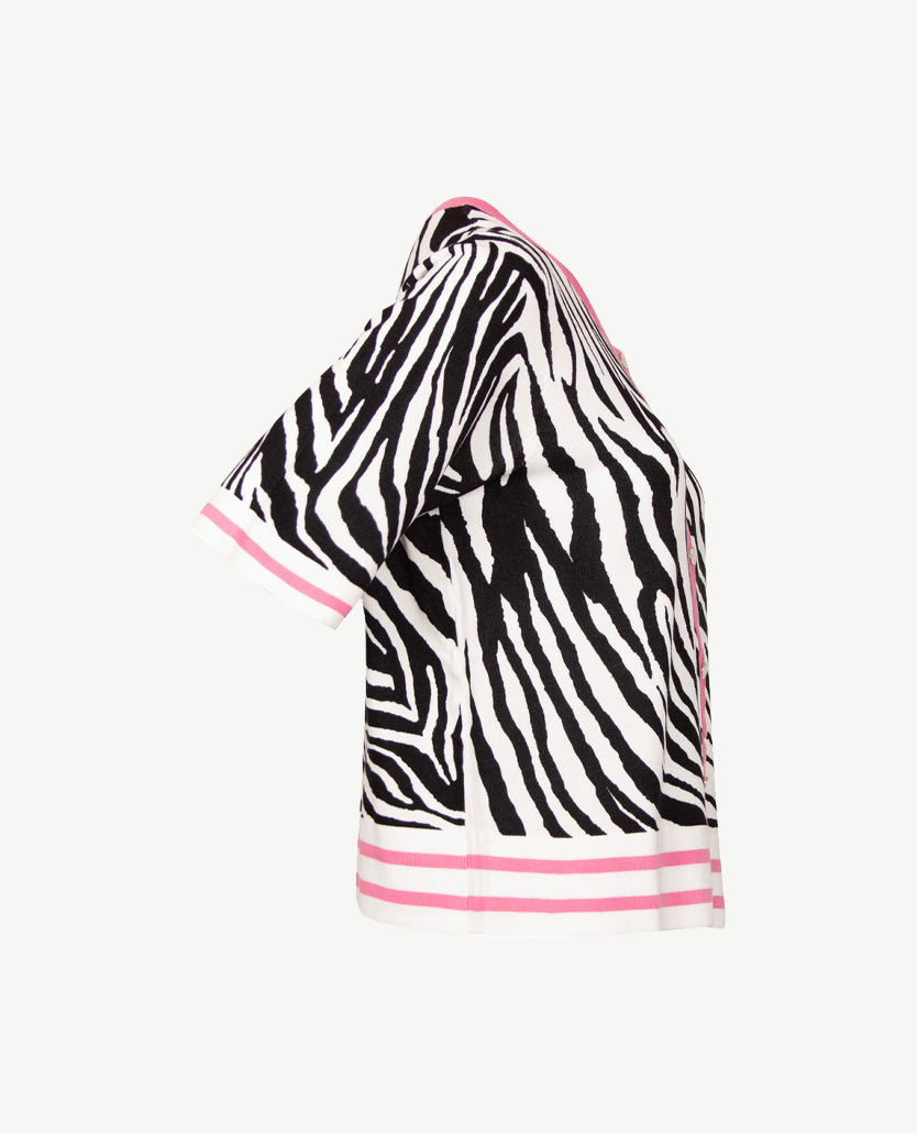 Passioni - Vest - ronde hals - Pink, wit en zwart