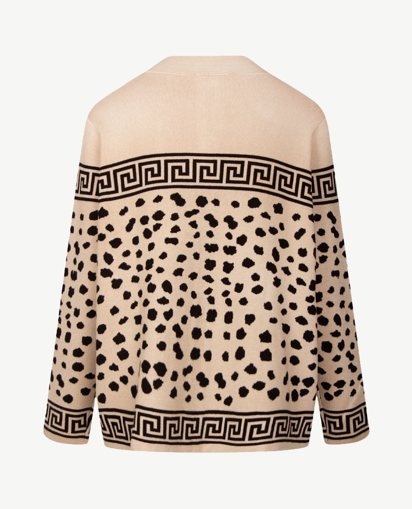 Passioni - Damesvest - Gebreid  met knopen - Zwart met camel