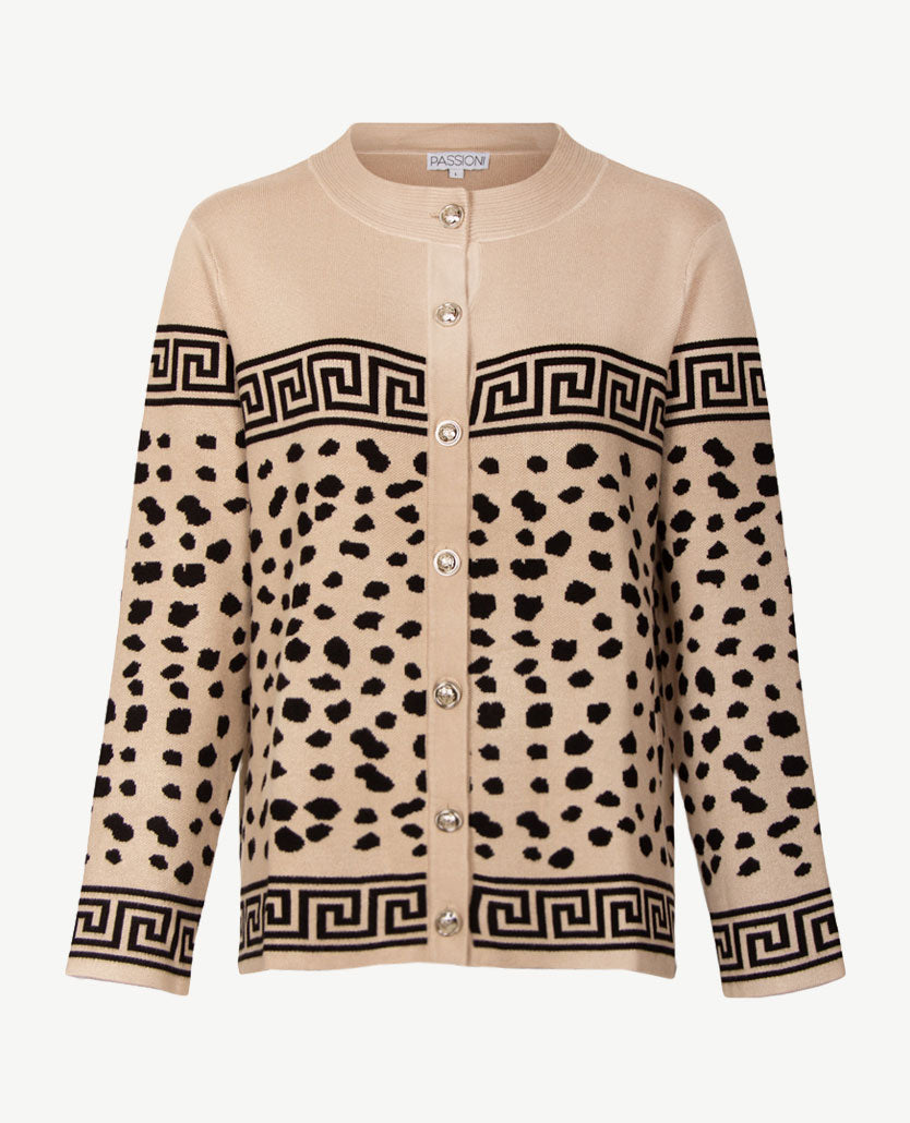 Passioni - Damesvest - Gebreid  met knopen - Zwart met camel