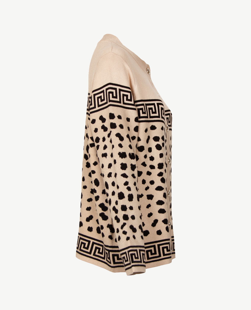 Passioni - Damesvest - Gebreid  met knopen - Zwart met camel