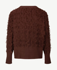 Passioni - Damesvest - Gebreid  met knopen - Choco met fringes