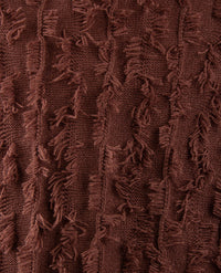 Passioni - Damesvest - Gebreid  met knopen - Choco met fringes