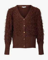 Passioni - Damesvest - Gebreid  met knopen - Choco met fringes