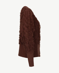 Passioni - Damesvest - Gebreid  met knopen - Choco met fringes