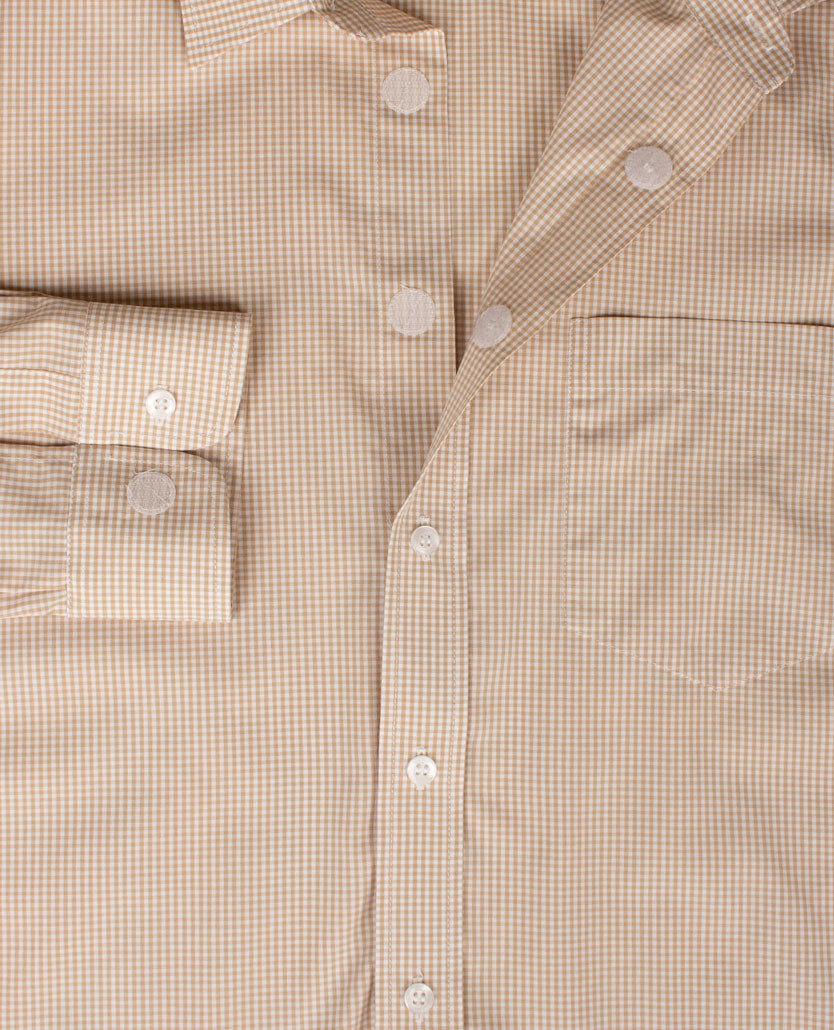 No Buttons®  by D.Y.P - Overhemd met klittenbandsluiting - Pepitaruitje beige en wit