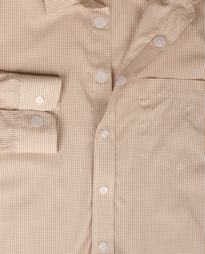 No Buttons®  by D.Y.P - Overhemd met klittenbandsluiting - Pepitaruitje beige en wit