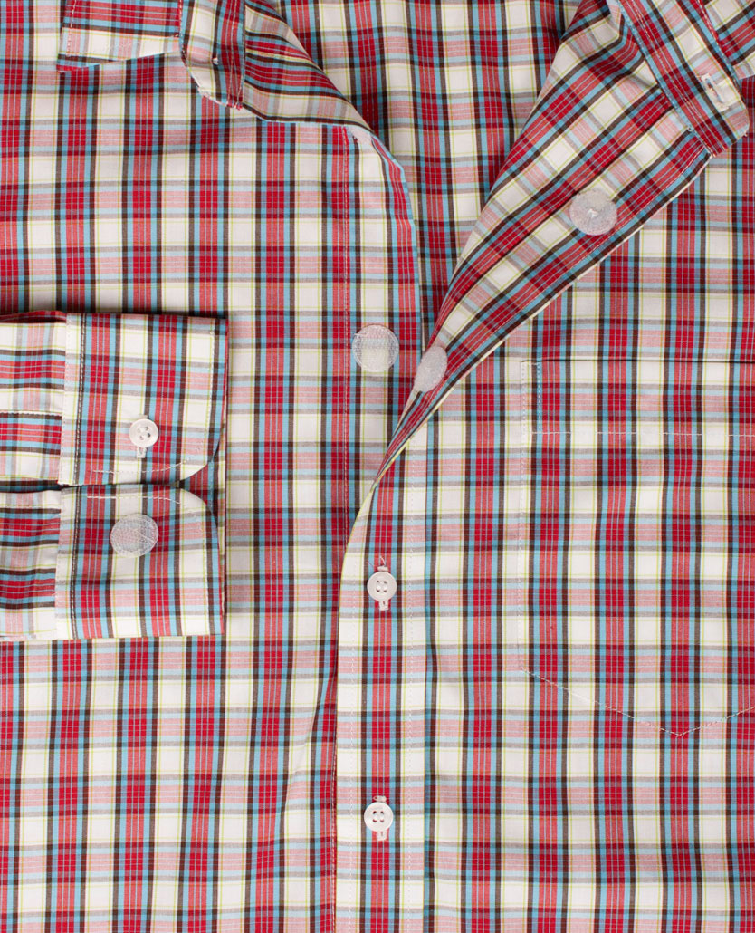 No Buttons®  by D.Y.P - Overhemd met klittenbandsluiting - Patrick - Ruitje met rood, blauw en wit