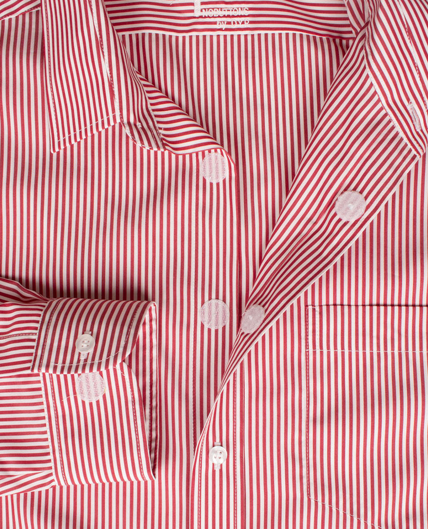 No Buttons®  by D.Y.P - Overhemd met klittenbandsluiting - Patrick - Streep donkerrood met wit